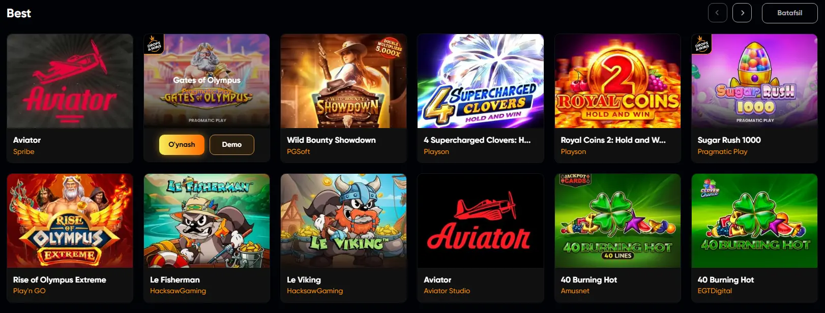 BigsBet Casino slotlari, Aviator casino game, demo casino va crash o‘yinlar